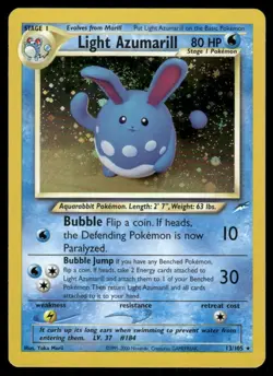 Pokemon Tcg Light Azumarill #13 Pokemon Neo Destiny LP - Image 1