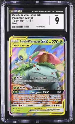 CGC 9 MINT Celebi & Venusaur GX 2019 Team Up 1/181 Holo Pokemon Card - Image 1