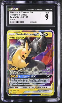 CGC 9 MINT Pikachu & Zekrom GX 2019 Team Up 33/181 Holo Pokemon Card - Image 1