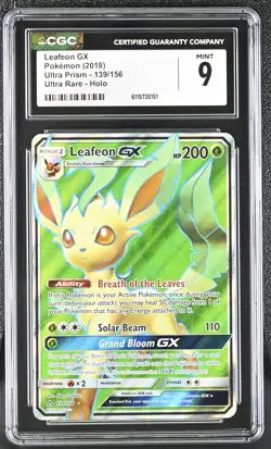 CGC 9 MINT Leafeon GX 2018 Ultra Prism 139/156 Ultra Rare Holo Pokemon Card - Image 1
