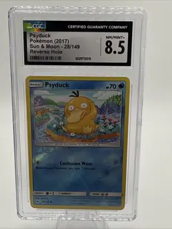 CGC 8.5 Psyduck 28/149 Reverse Holo Sun and Moon Foil Pokemon Card - Image 1