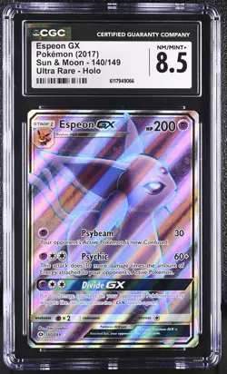 CGC 8.5 Espeon GX 2017 Sun & Moon 140/149 Ultra Rare Holo Pokemon Card - Image 1