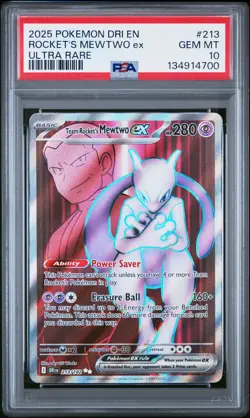 2025 POKEMON DRI EN-DESTINED RIVALS ULTRA RARE TEAM ROCKET'S MEWTWO EX PSA 10 - Image 1