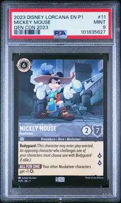 2023 DISNEY LORCANA EN P1-PROMO GEN CON 2023 #11 MICKEY MOUSE - MUSKETEER PSA 9 - Image 1