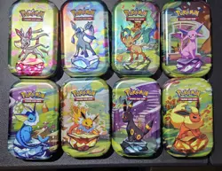 *EMPTY* Pokemon Prismatic Envolution Mini Tin Set, eeveelutions , art and coins - Image 2