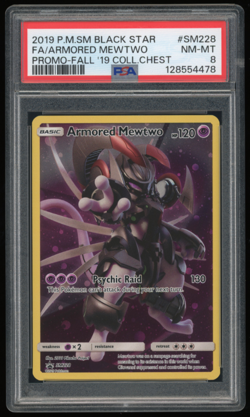 2019 POKEMON BLACK STAR PROMO SM228 ARMORED MEWTWO PSA 8 *HOLO SWIRL* - Image 1