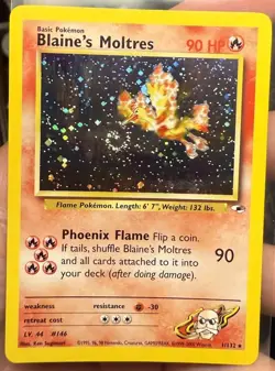 Blaine's Moltres 001/132 Gym Heroes Holo * Vintage Pokemon Card - NM * SWIRL - Image 1
