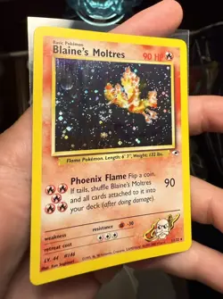 Blaine's Moltres 001/132 Gym Heroes Holo * Vintage Pokemon Card - NM * SWIRL - Image 3