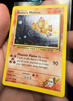 Blaine's Moltres 001/132 Gym Heroes Holo * Vintage Pokemon Card - NM * SWIRL - Image 5