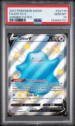 Pokemon TCG Ditto V SV118/SV122 2021 Shining Fates Shiny Holo Rare Card - PSA 10 - Image 1