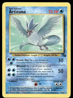 Pokemon Cards Articuno 17/62 UNLIMITED Fossil Rare LP - Image 1