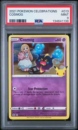 Pokemon 2021 Celebrations #013 COSMOG PSA 9 Mint RARE - Image 2