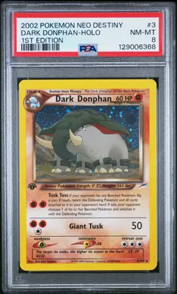 2002 POKEMON NEO DESTINY 1ST ED #3 DARK DONPHAN-HOLO PSA 8 - Image 1