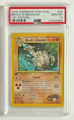 2000 Pokemon Gym Challenge 1st Edition Brocks Graveler PSA 10 Gem Mint 34/132 - Image 1