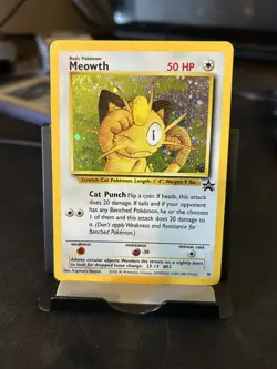 Pokemon TCG Meowth Black Star Promo Holo 10/53 WOTC Has Crease - Image 1