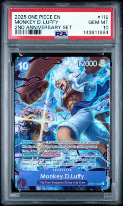 2025 ONE PIECE OP05 119 MONKEY D LUFFY ENGLISH 2ND ANNIVERSARY SET PROMO PSA 10 - Image 1