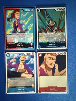 Marco One Piece TCG 4-card lot OP10 Rare+OP08 Leader+OP01/OP09 Commons - PWE - Image 1