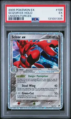2005 POKEMON EX UNSEEN FORCES #108 SCIZOR EX-HOLO PSA 5 - Image 1