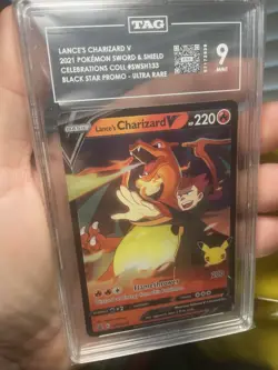 Pokemon TCG Lance's Charizard V SWSH133 Celebrations Black Star Promo TAG 9 - Image 1