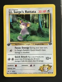Pokemon TCG Lt. Surge's Rattata Gym Challenge 1st Edition Common Card 85/132 - Image 1
