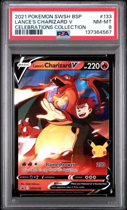 PSA 8 LANCE'S CHARIZARD V SWSH133 BLACK STAR PROMO CELEBRATIONS POKEMON 🔥 - Image 1