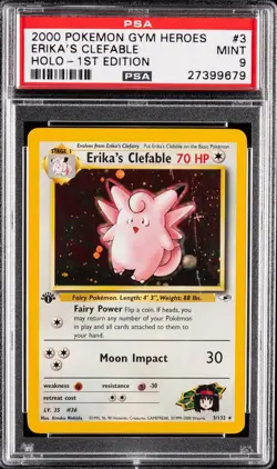 Erika's Clefable Holo PSA 9 Pokemon Gym Heroes 1st Edition 3/132 - Image 1