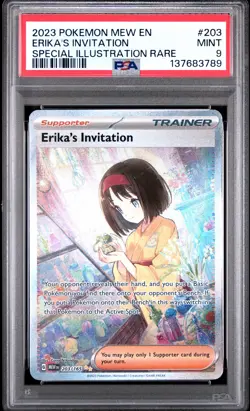 2023 POKEMON MEW EN-151 SPECIAL ILLUSTRATION RARE #203 ERIKA'S INVITATION PSA 9 - Image 1