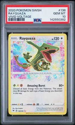 2020 POKEMON SWORD & SHIELD VIVID VOLTAGE #138 RAYQUAZA PSA 10 - Image 1