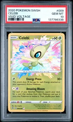 2020 POKEMON SWORD & SHIELD VIVID VOLTAGE #009 CELEBI PSA 10 - Image 1