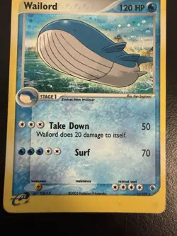 Pokemon TCG Wailord Swirl EX Ruby and Sapphire Holo Rare Card 14/109 MP - Image 1