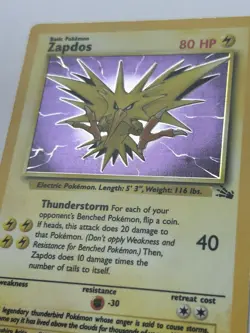 Pokemon TCG Zapdos Fossil Holo Card 15/62 Unlimited Rare, NEAR MINT Condition - Image 3
