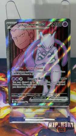 Pokemon Team Rocket's Mewtwo ex Ultra Rare Holo Card Sv10 213/182 - Image 2