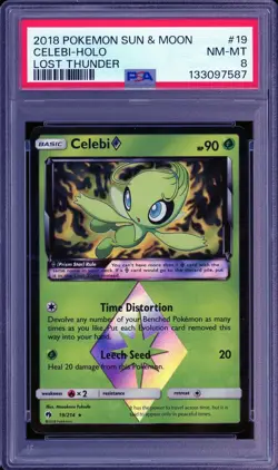 2018 POKEMON SUN & MOON #19 CELEBI HOLO NM-MT PSA 8 LOST THUNDER PRISM STAR - Image 1