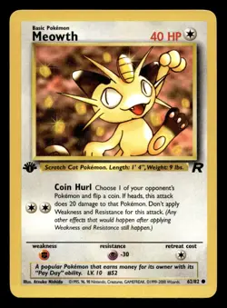 Meowth 62/82 Common Team Rocket 1st Edition WOTC Pokemon NM - Image 1