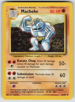Pokemon Base Set #034/102 Machoke Near Mint or Better - Image 1