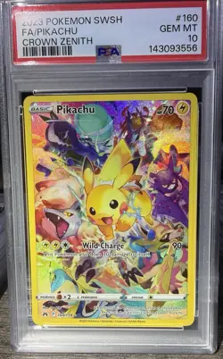 Pokemon Pikachu TCG Crown Zenith Holo Full Art Secret Rare Card PSA 10, 160/159 - Image 1