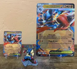 Pokemon Mega Lucario Ex 012 Black Star Promo + Oversized + Mini Figure No Packs - Image 1