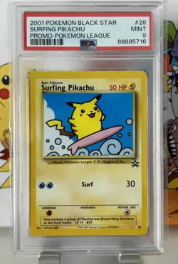 🔹PSA 9 MINT🔹Surfing Pikachu 28 Black Star Promo🔸2001 Pokemon League English - Image 1
