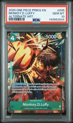 Monkey D. Luffy One Piece PRB02-005 One Piece PSA 10 - Image 1