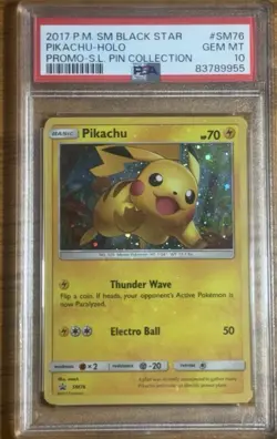 2017 POKEMON SM BLACK STAR PROMO #SM76 PIKACHU-HOLO PROMO-S.L. PIN COLLECTION - Image 2