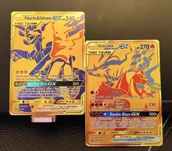 Pokemon Reshiram & Charizard / Pikachu & Zekrom GX TAG TEAM Gold Promo DUO - Image 1