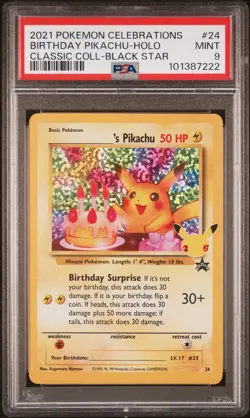 Birthday Pikachu #24 | Pokemon TCG - 2021 Celebrations | PSA 9 MINT (b) - Image 1