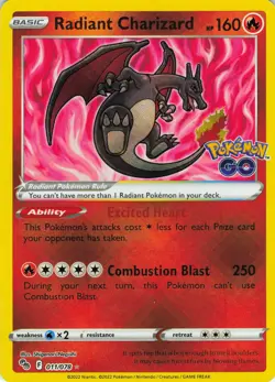 Radiant Charizard - Reverse Holo - 011/078 Pokemon GO - Pokemon TCG - 2022 - Image 1