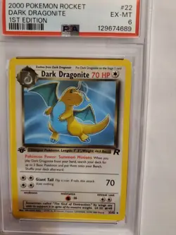 2000 Pokemon Rocket # 22 Dark Dragonite 1st Eddition PSA 6 EX-MT - Image 1