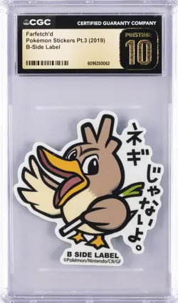 2019 POKEMON STICKERS PT. 3 B-SIDE LABEL FARFETCH'D CGC 10 PERFECT - Image 1