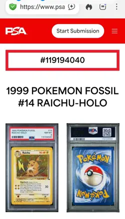 1999 POKEMON FOSSIL #14 RAICHU HOLO PSA 8, FREE SHIPPING - Image 2