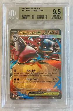 Mega Lucario ex 077/132 Me01: Mega Evolution Holo BGS 9.5 Graded Pokemon - Image 1