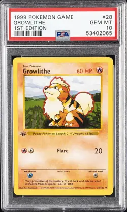 1999 POKEMON BASE SET 1ST EDITION #28 GROWLITHE PSA 10 - Image 1