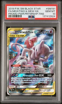2019 POKEMON SM BLACK STAR PROMO FULL ART MEWTWO & MEW GX SM191 PSA 10 GEM MINT - Image 1