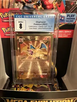 2021 Gold Metal Charizard 4/102 Pokemon Celebrations Classic: CGC 8 NM/MINT - Image 1